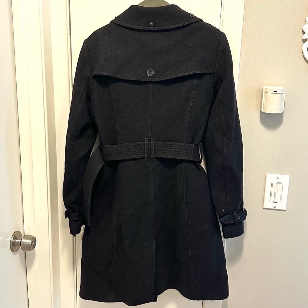 Burberry Brit Rushfield Wool Cashmere Blend Black Trench Coat 4 Shearling Collar - Picture 4 of 16